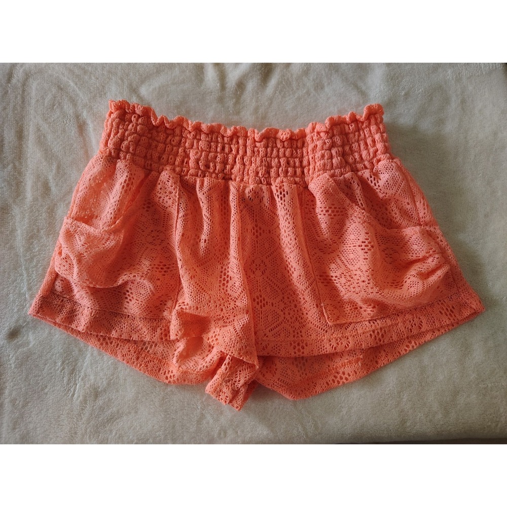 Ocean Pacific OP Orange‎ Lace Crochet Smocked Waist Beach Shorts Womens XL 15-17